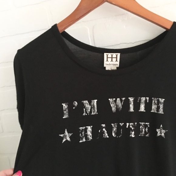 Revolve x Haute HIPPIE Women’s Graphic tee “I’M WITH HAUTE” BLACK 100% Modal S - Picture 2 of 9